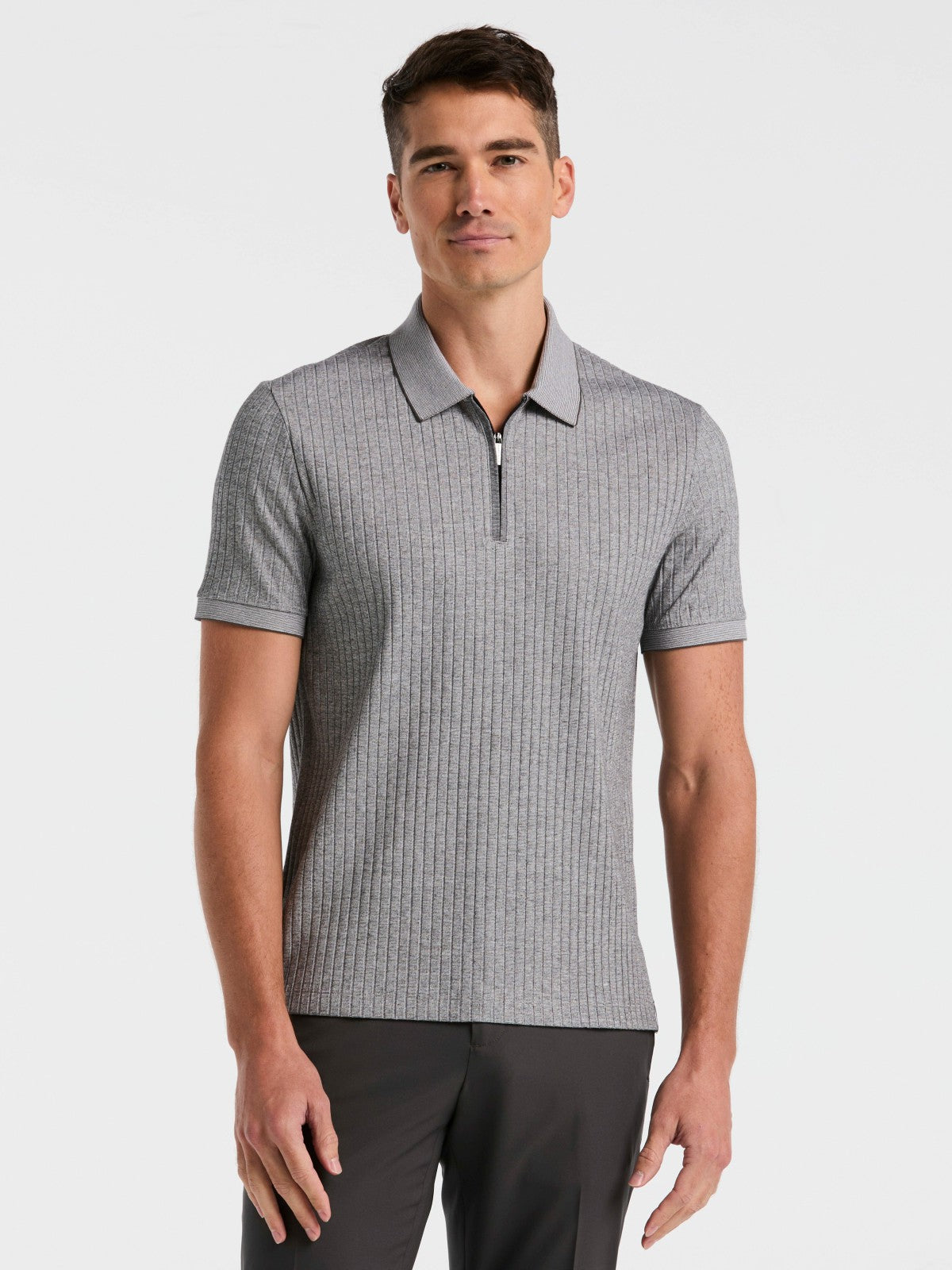 Ribbed Quarter Zip Heathered Polo