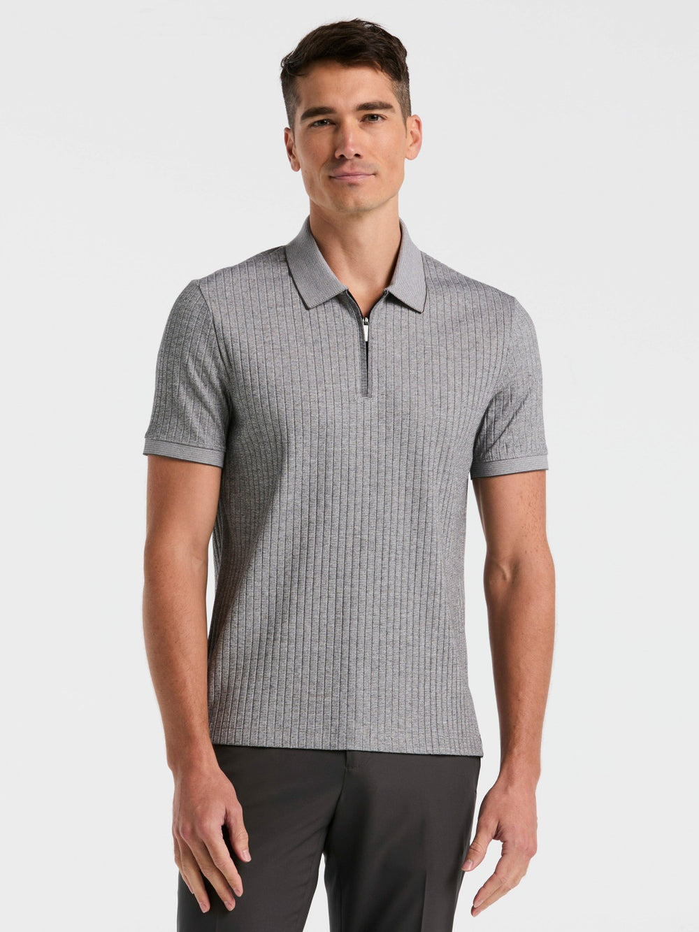 Ribbed Quarter Zip Heathered Polo