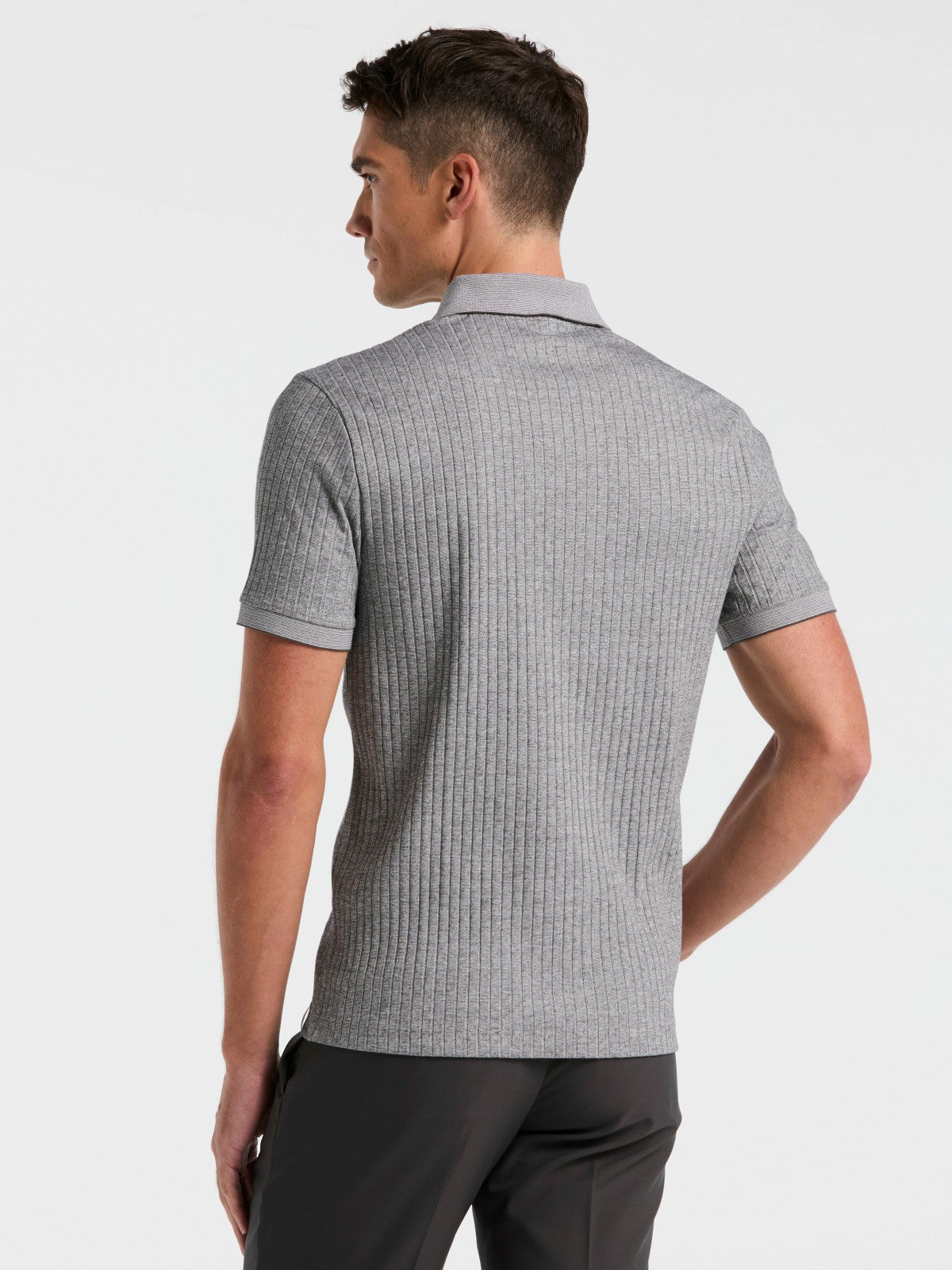 Ribbed Quarter Zip Heathered Polo