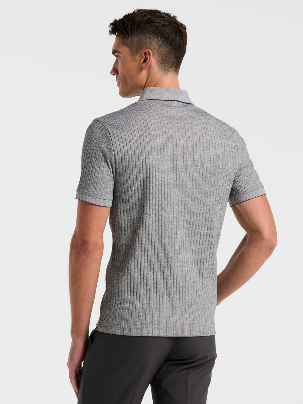 Ribbed Quarter Zip Heathered Polo