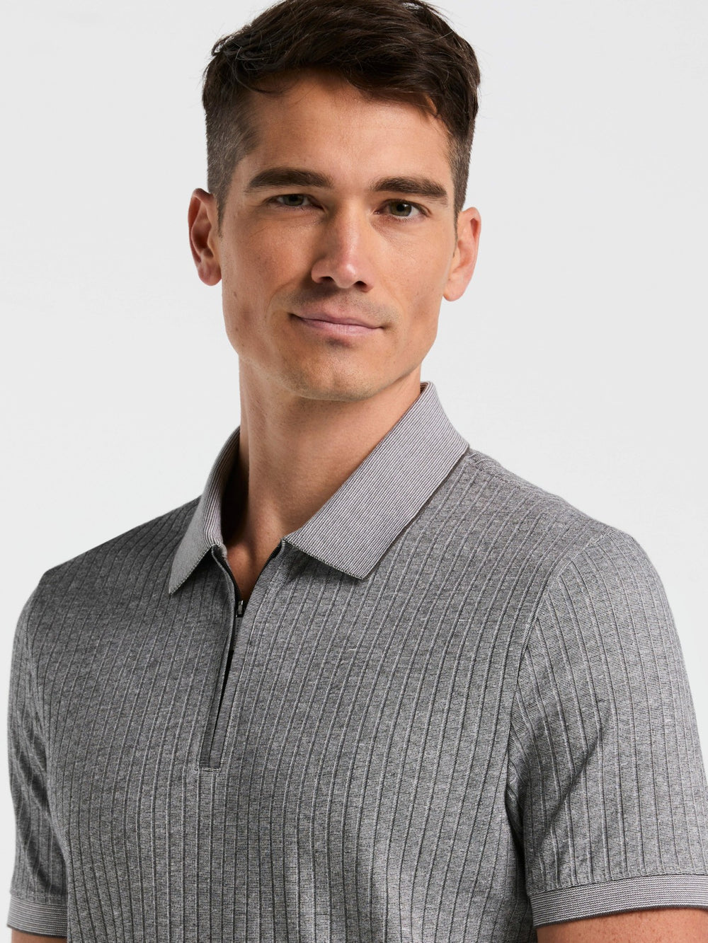 Ribbed Quarter Zip Heathered Polo