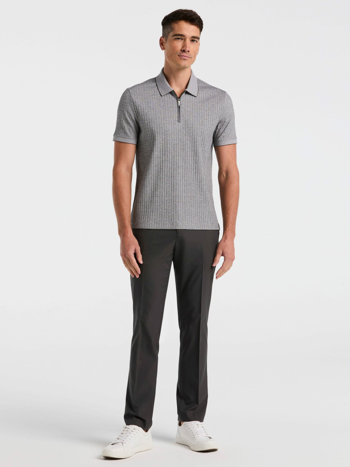 Ribbed Quarter Zip Heathered Polo
