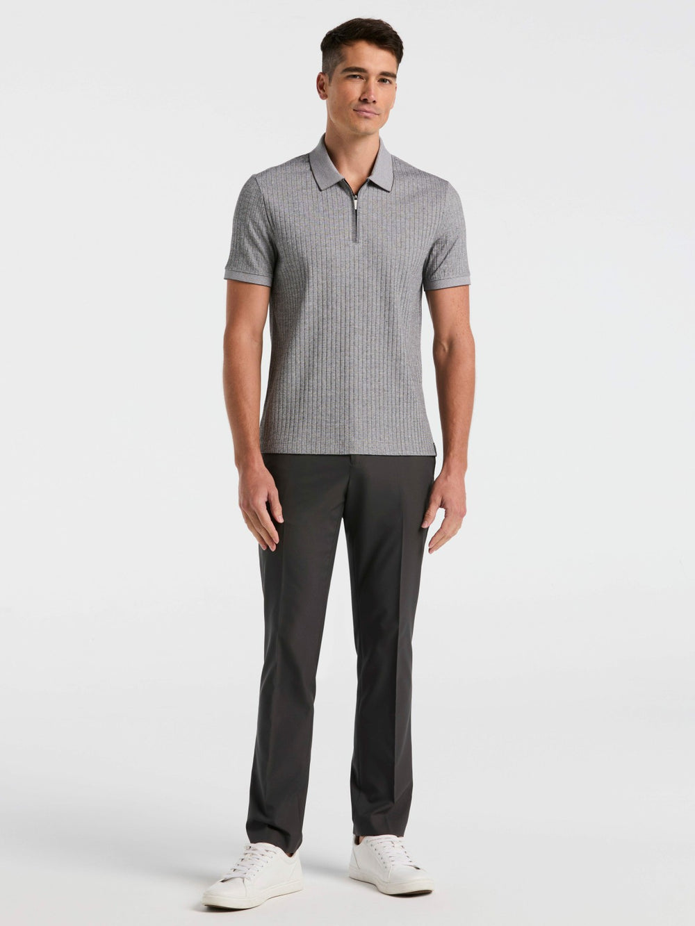 Ribbed Quarter Zip Heathered Polo