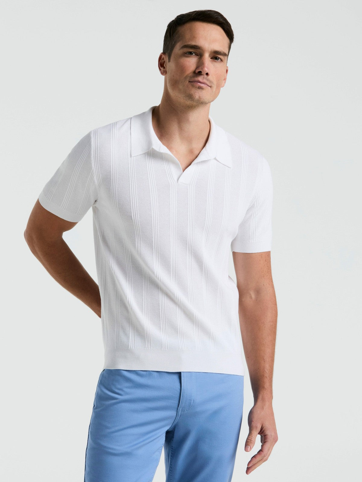 Mesh Stripe Sweater Polo