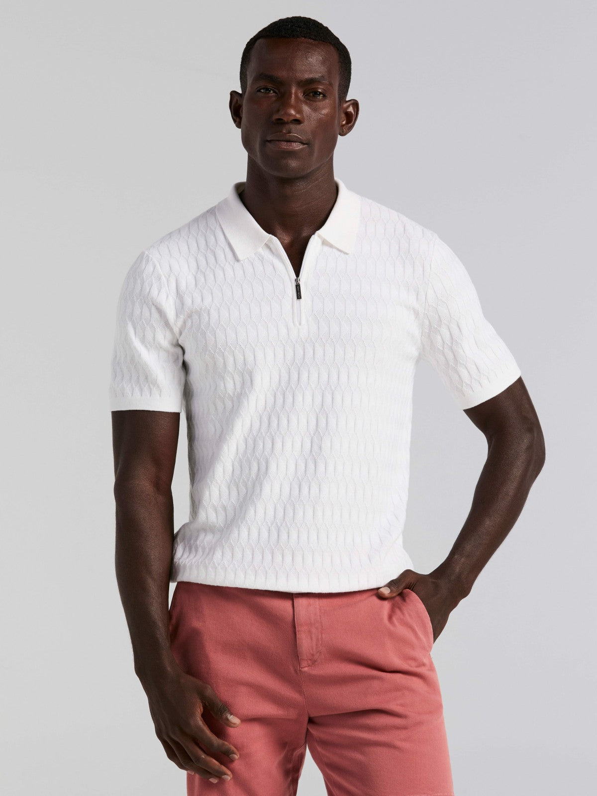 Geometric Pattern Zip Polo Sweater