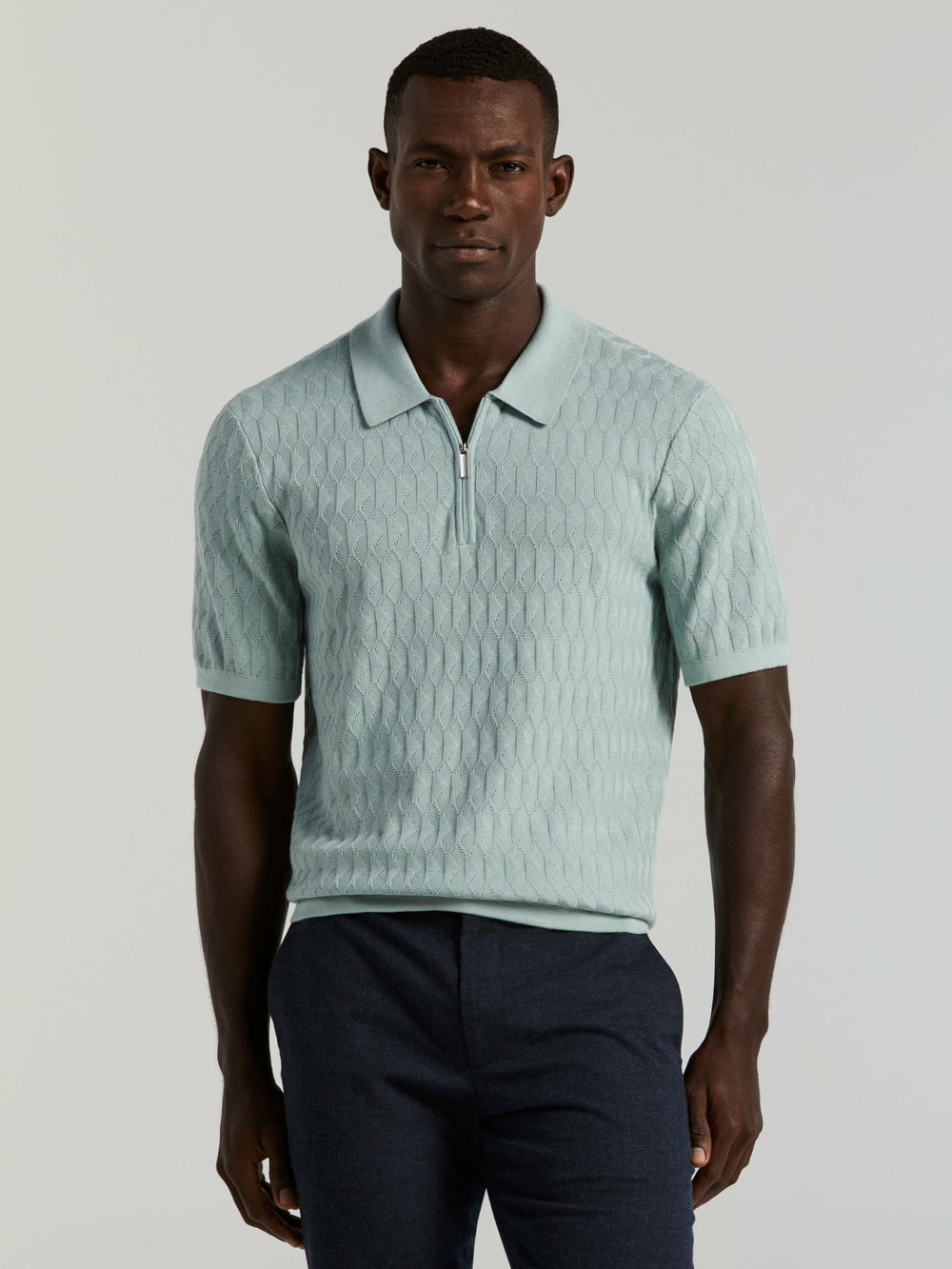 Geometric Pattern Zip Polo Sweater