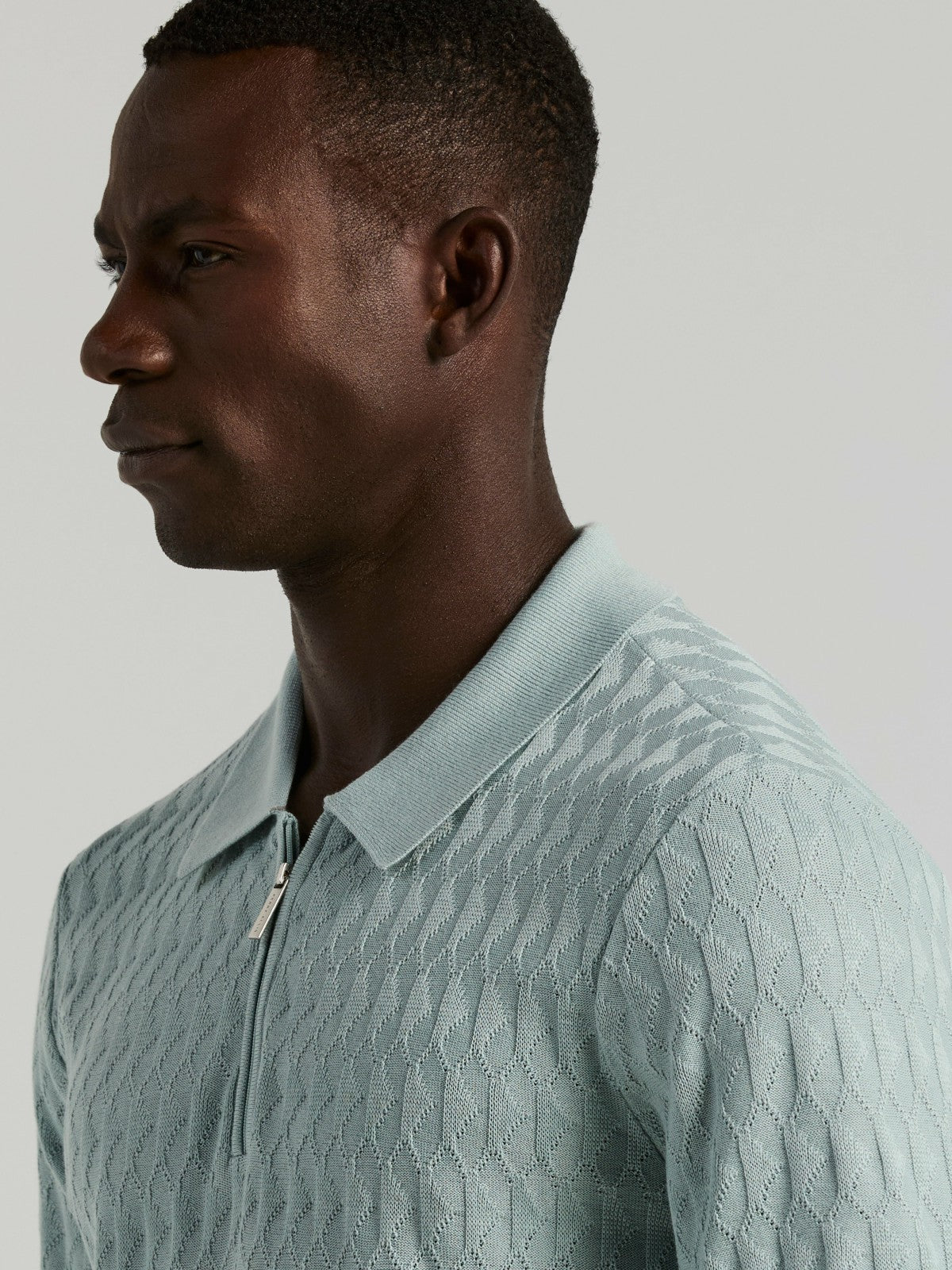 Geometric Pattern Zip Polo Sweater