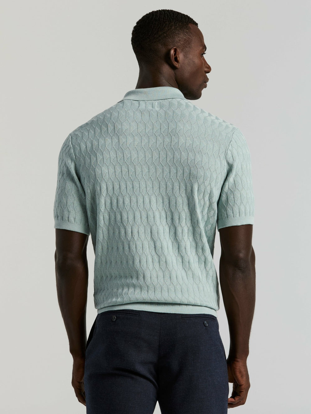 Geometric Pattern Zip Polo Sweater