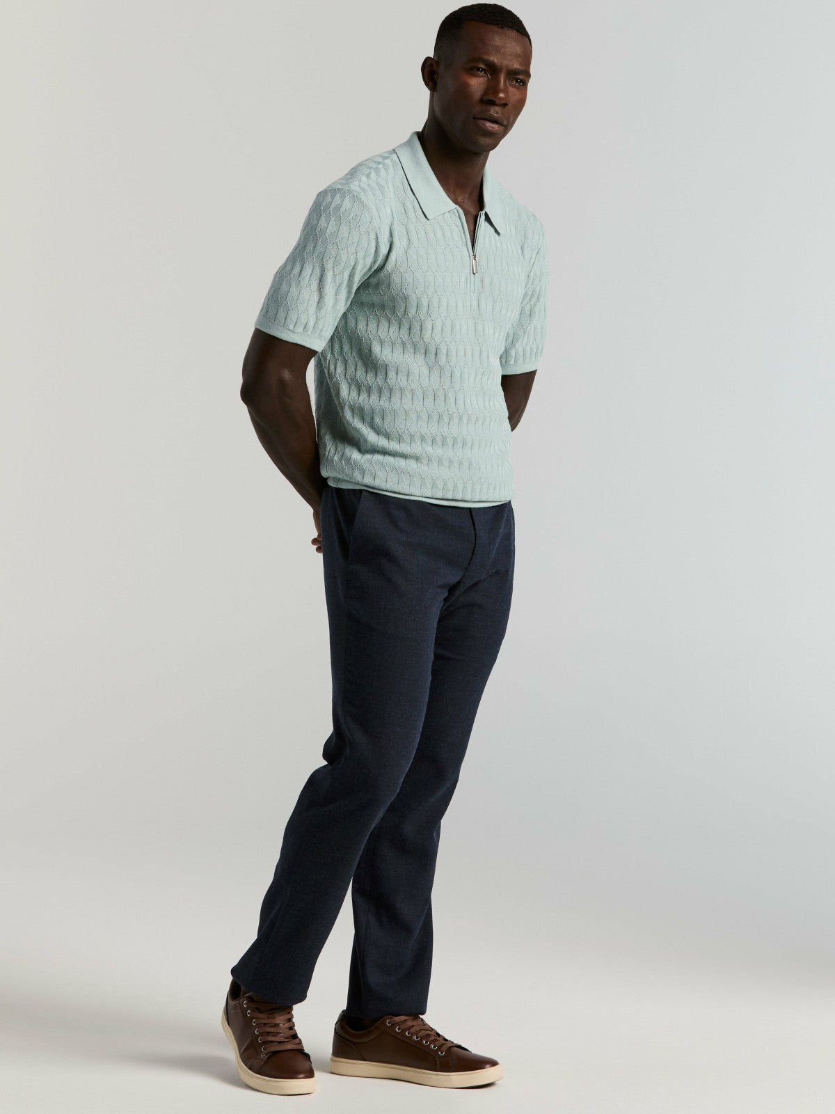 Geometric Pattern Zip Polo Sweater