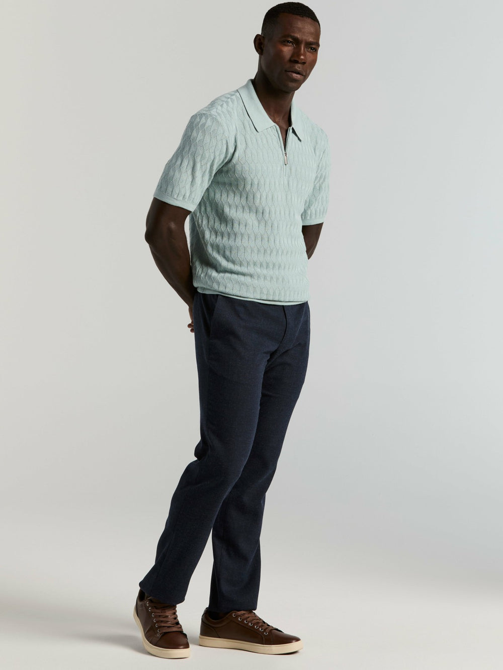 Geometric Pattern Zip Polo Sweater