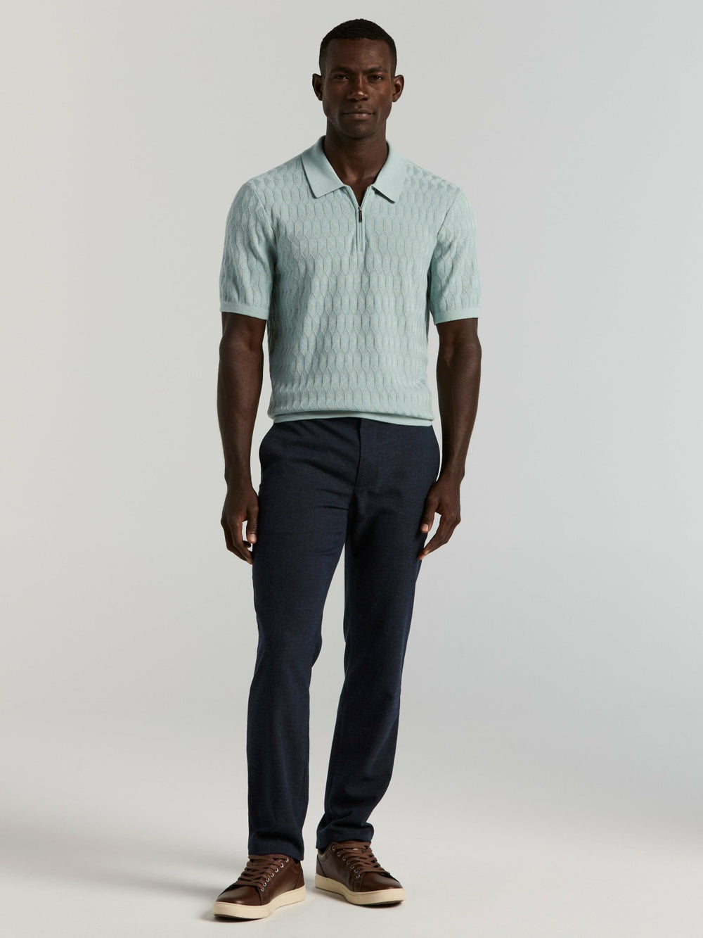 Geometric Pattern Zip Polo Sweater