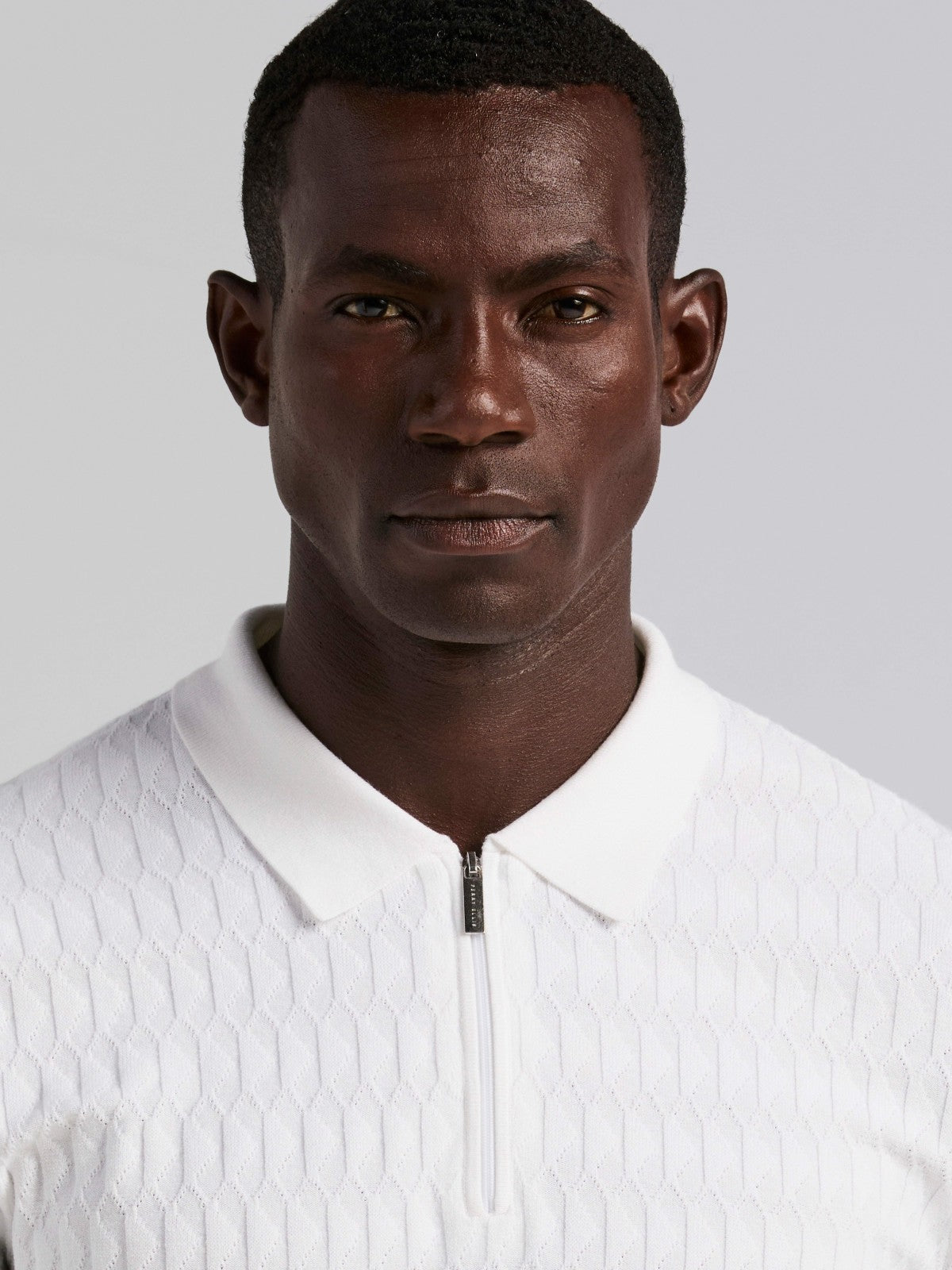 Geometric Pattern Zip Polo Sweater