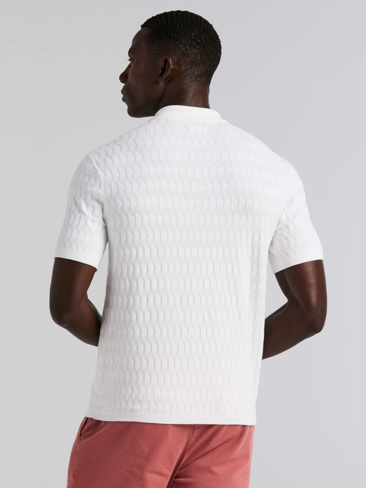 Geometric Pattern Zip Polo Sweater