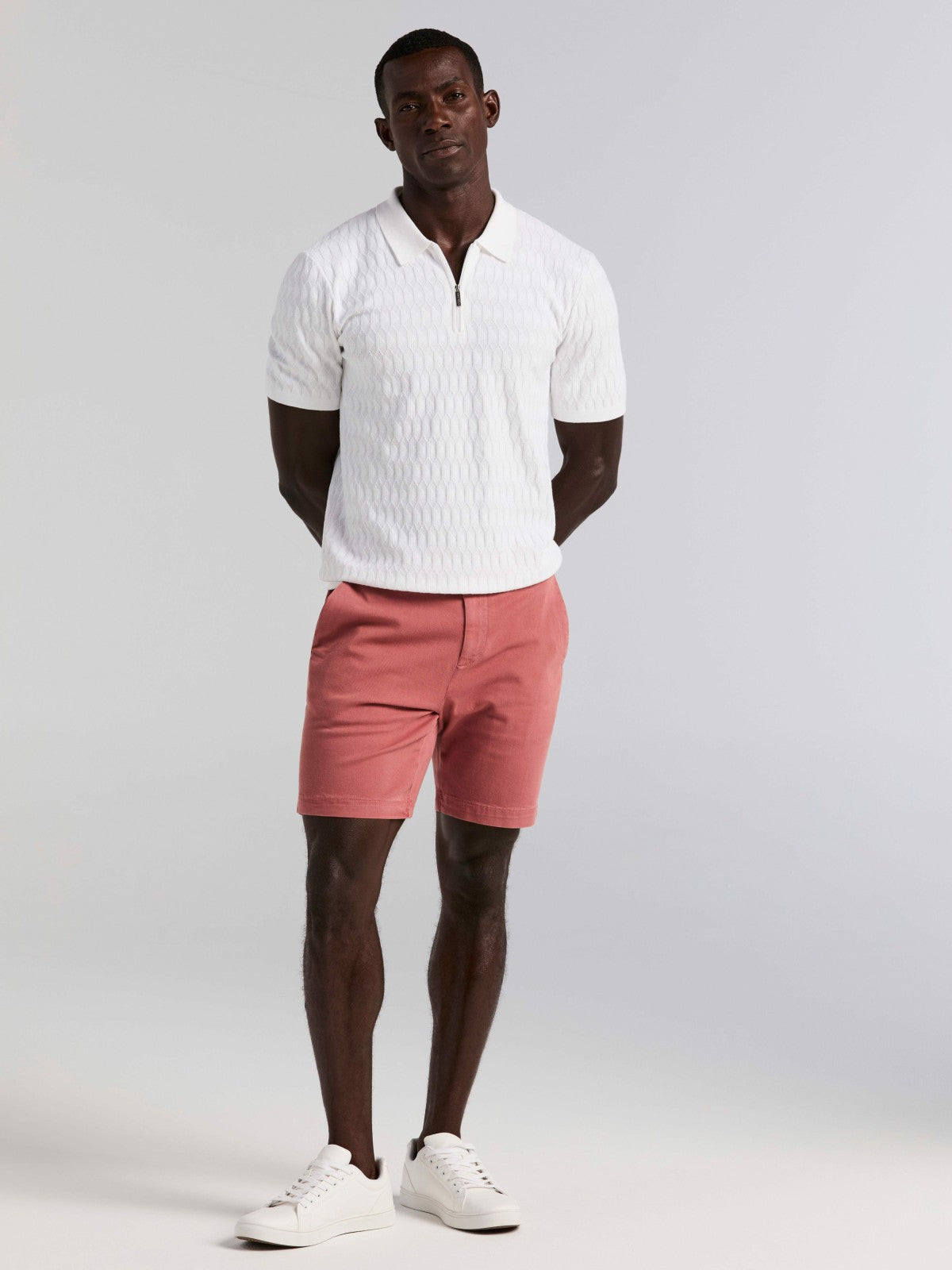 Geometric Pattern Zip Polo Sweater