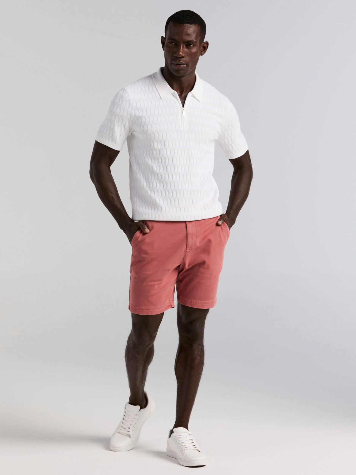 Geometric Pattern Zip Polo Sweater