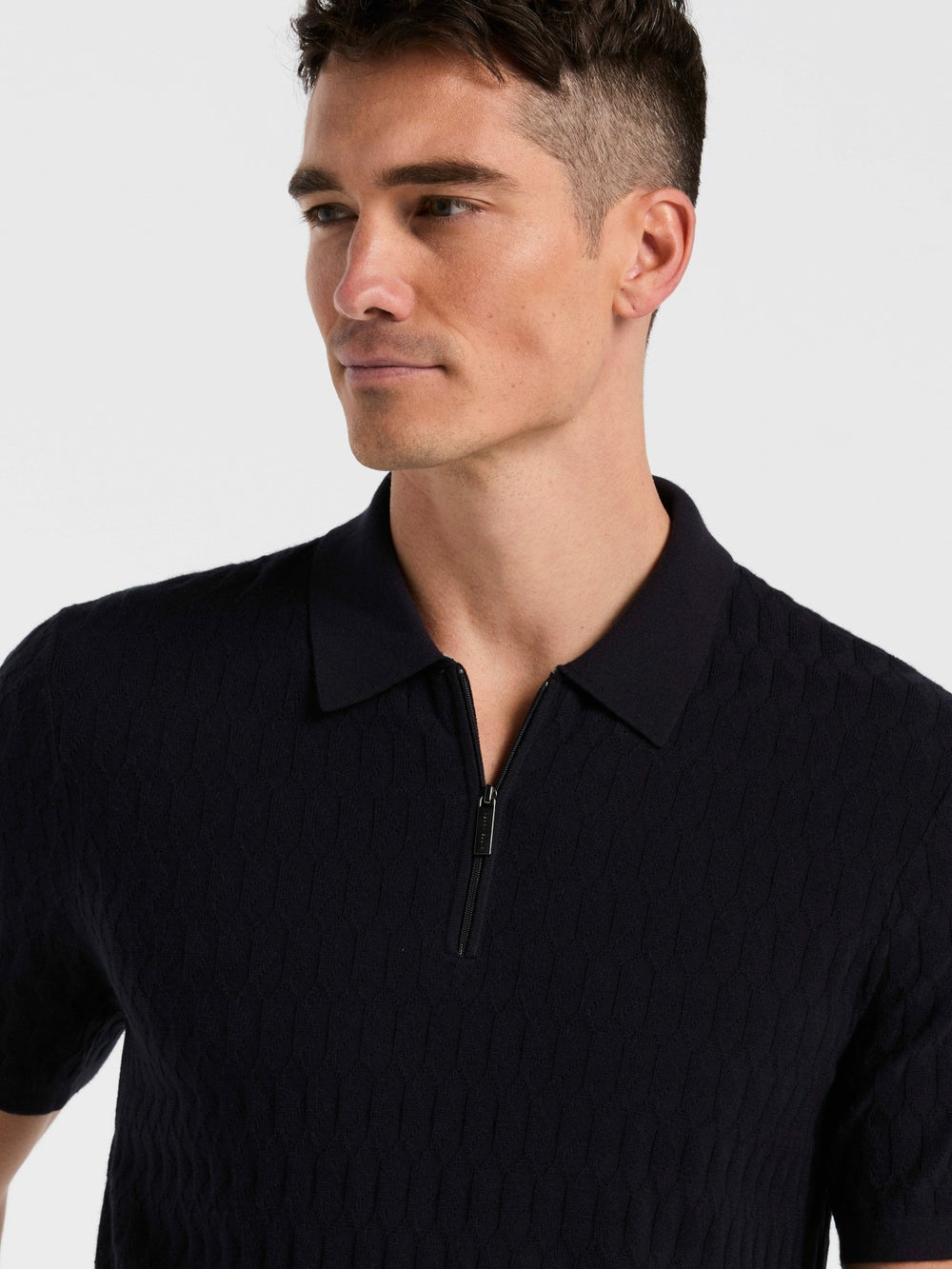 Geometric Pattern Zip Polo Sweater