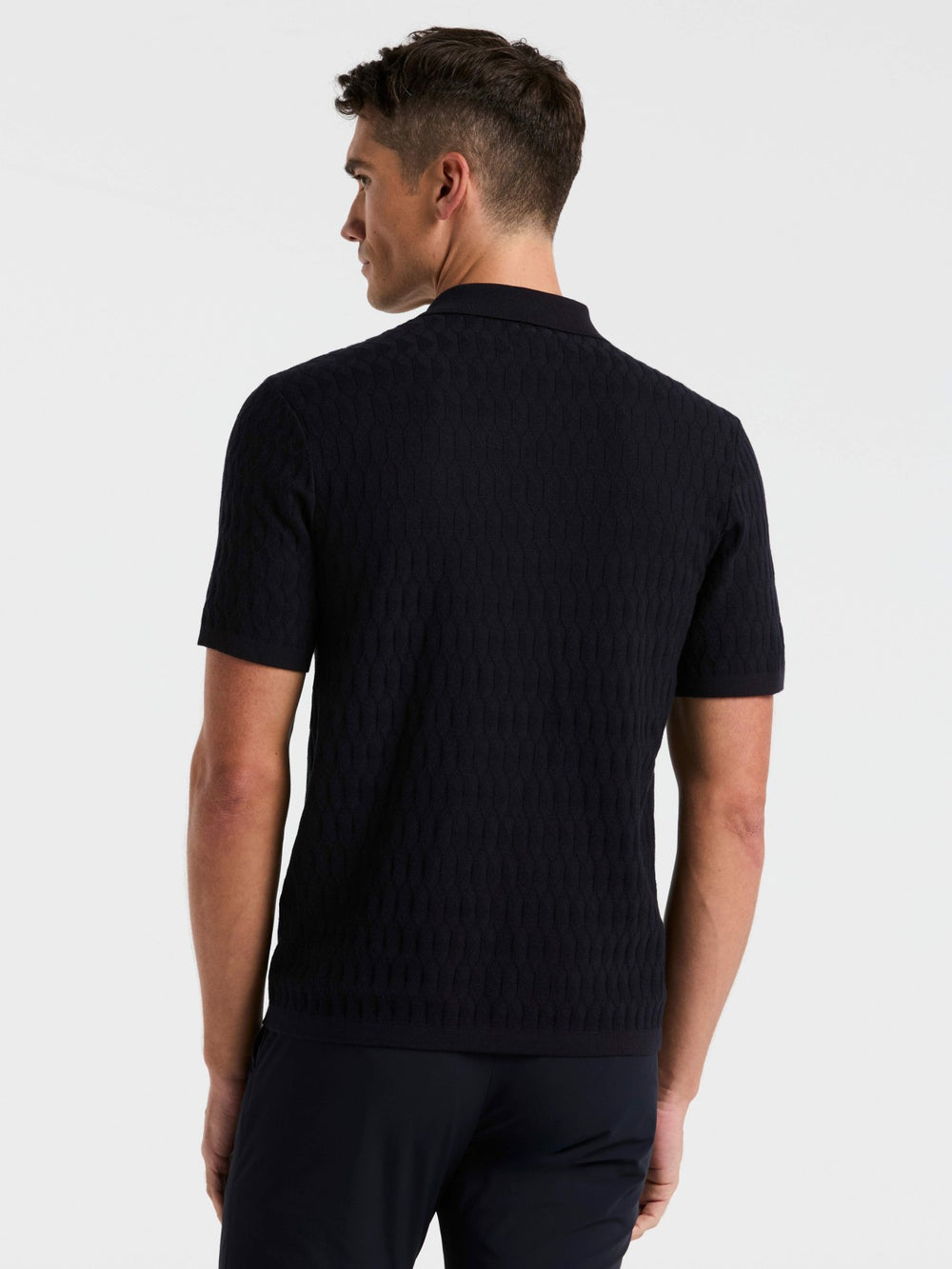Geometric Pattern Zip Polo Sweater