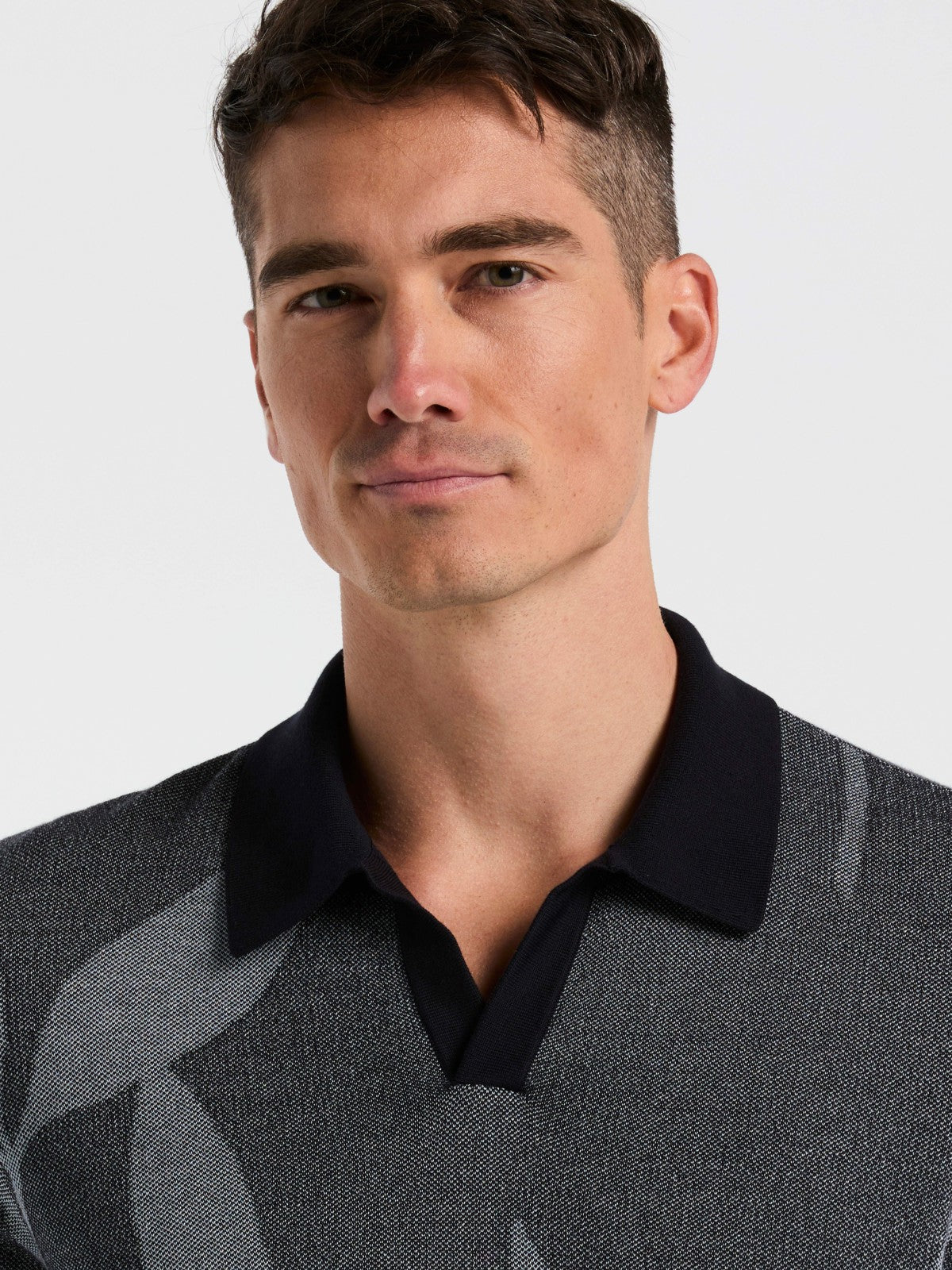 Leaf Print Open Collar Sweater Polo