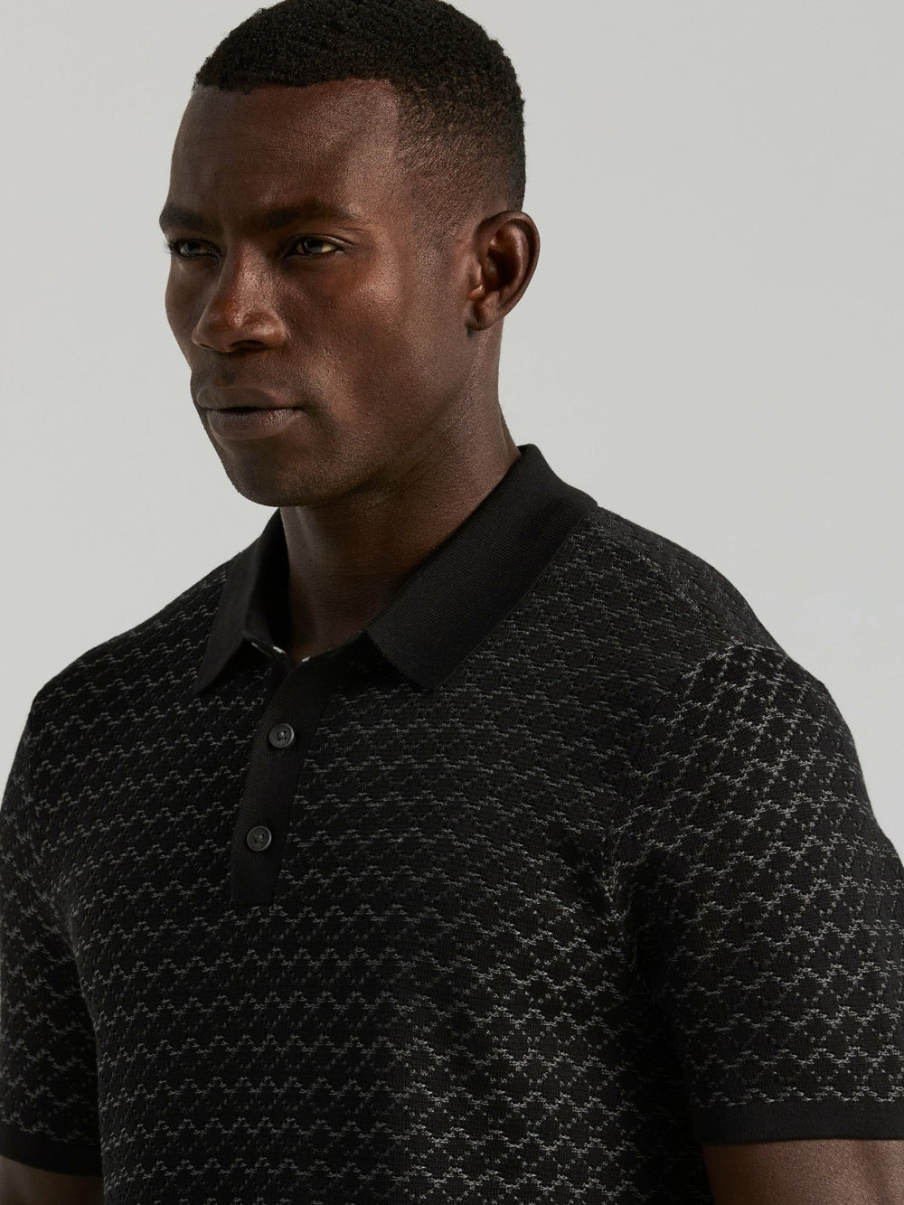 Cotton Jacquard 3 Button Sweater Polo