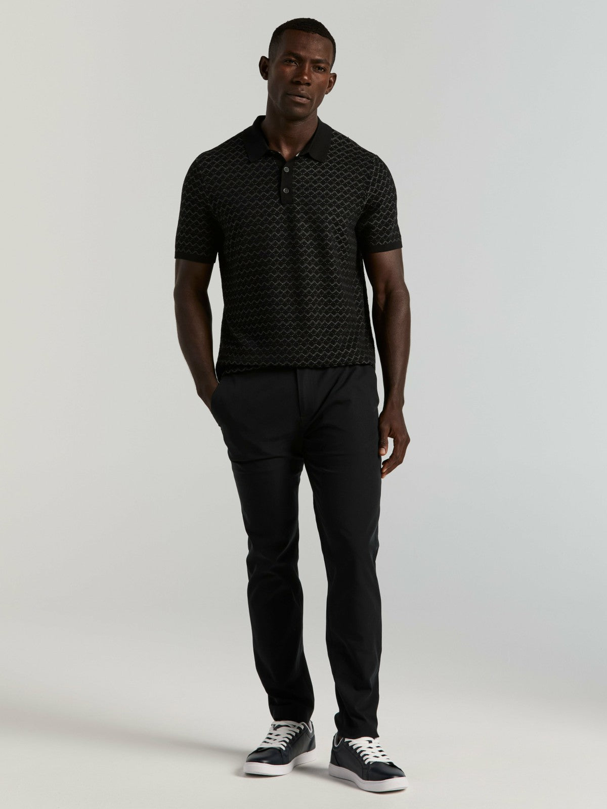 Cotton Jacquard 3 Button Sweater Polo