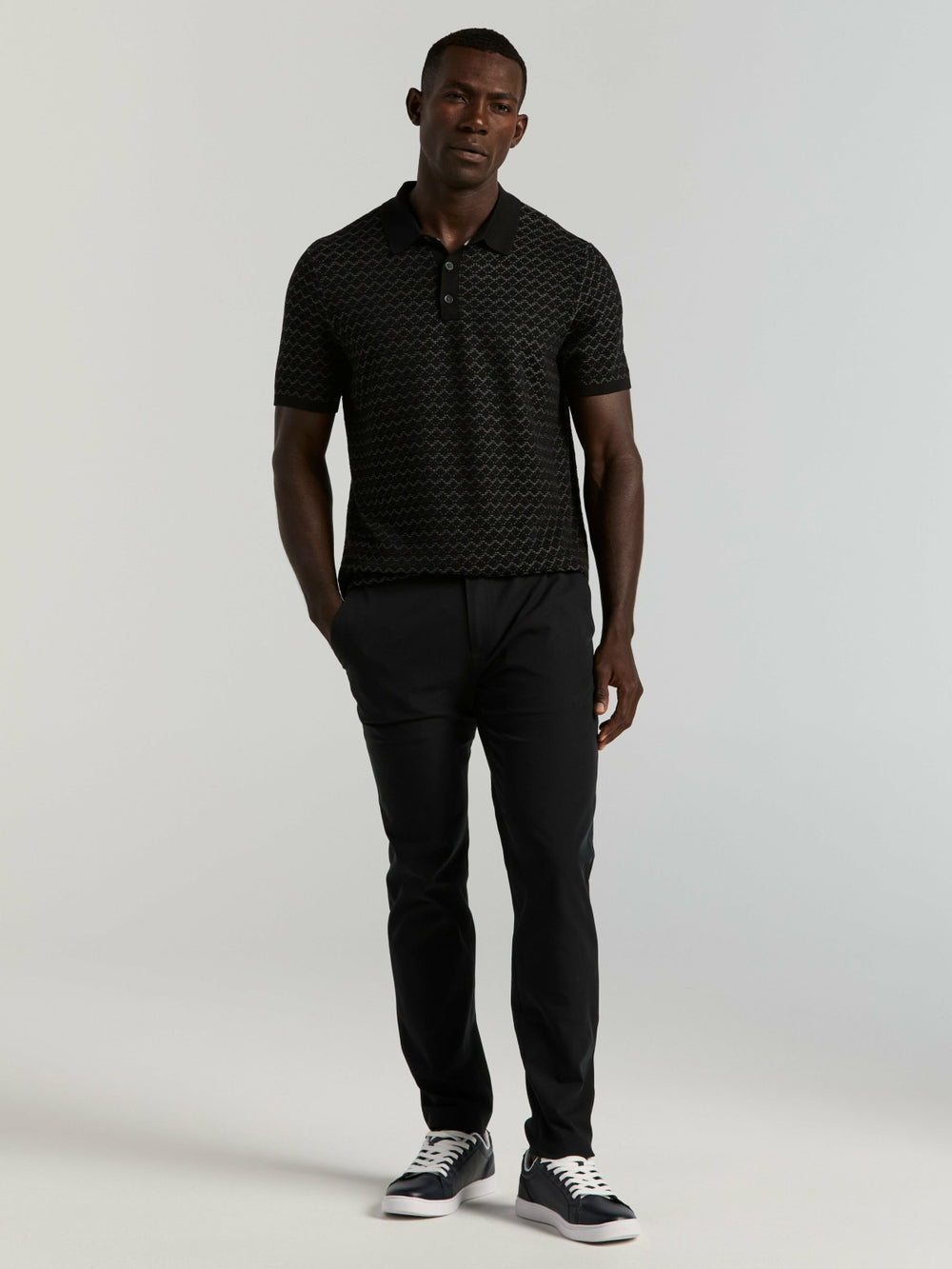 Cotton Jacquard 3 Button Sweater Polo