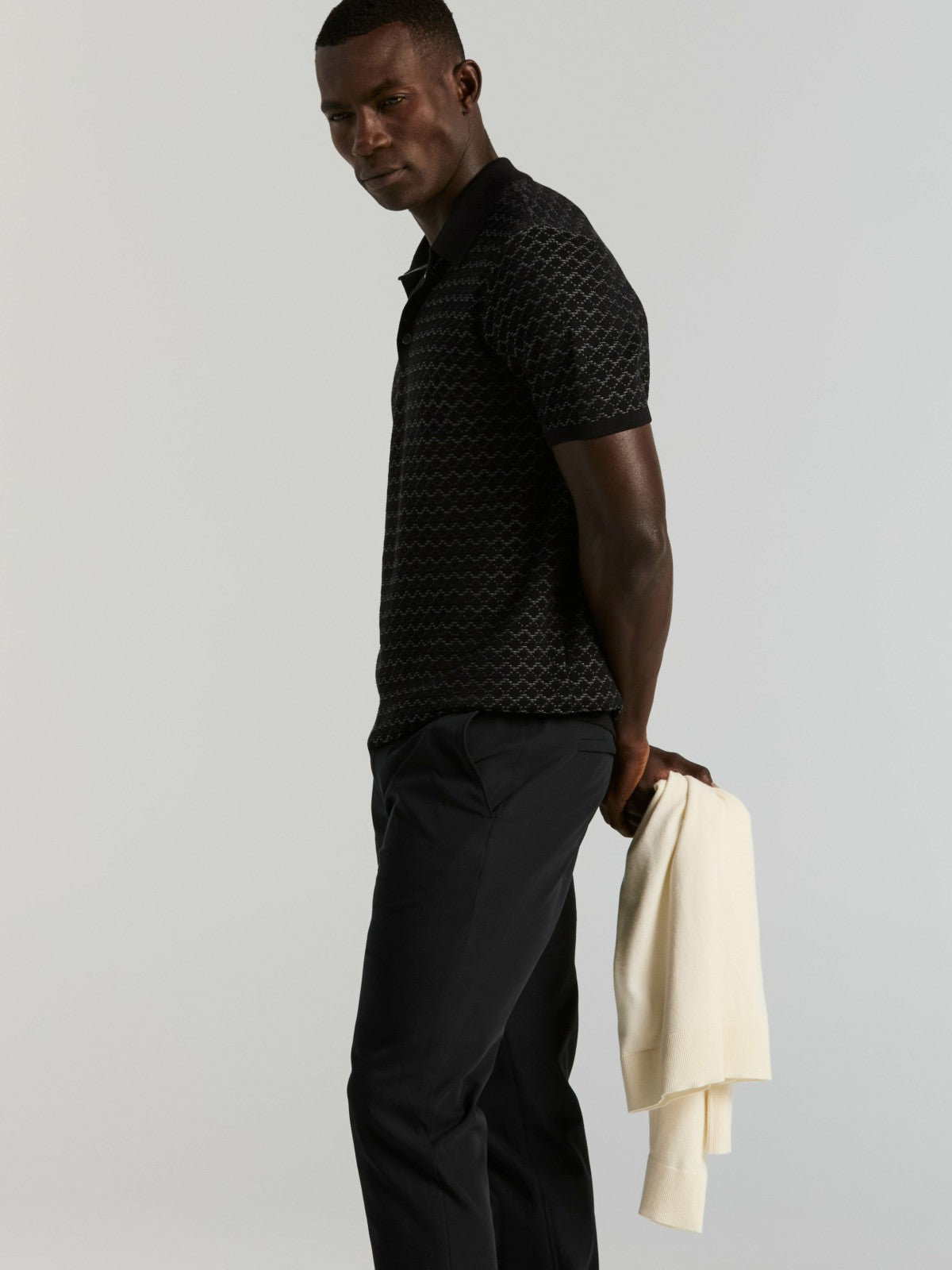 Cotton Jacquard 3 Button Sweater Polo
