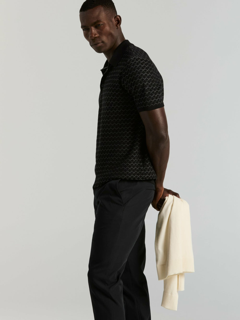 Cotton Jacquard 3 Button Sweater Polo