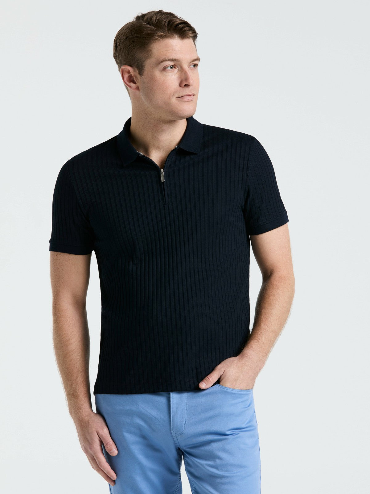 Quarter Zip Ribbed Polo