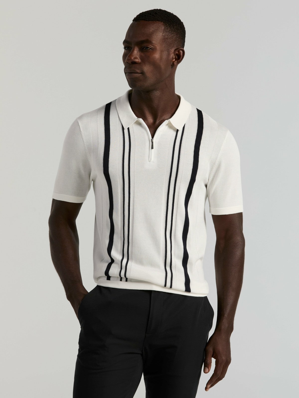 Cotton Modal Striped Zip Sweater Polo