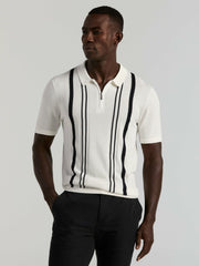 Cotton Modal Striped Zip Sweater Polo