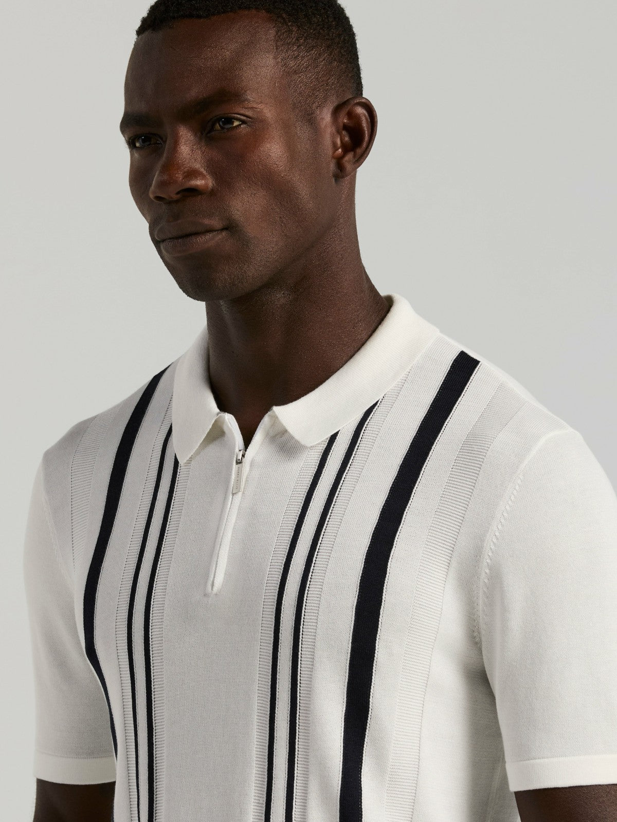 Cotton Modal Striped Zip Sweater Polo