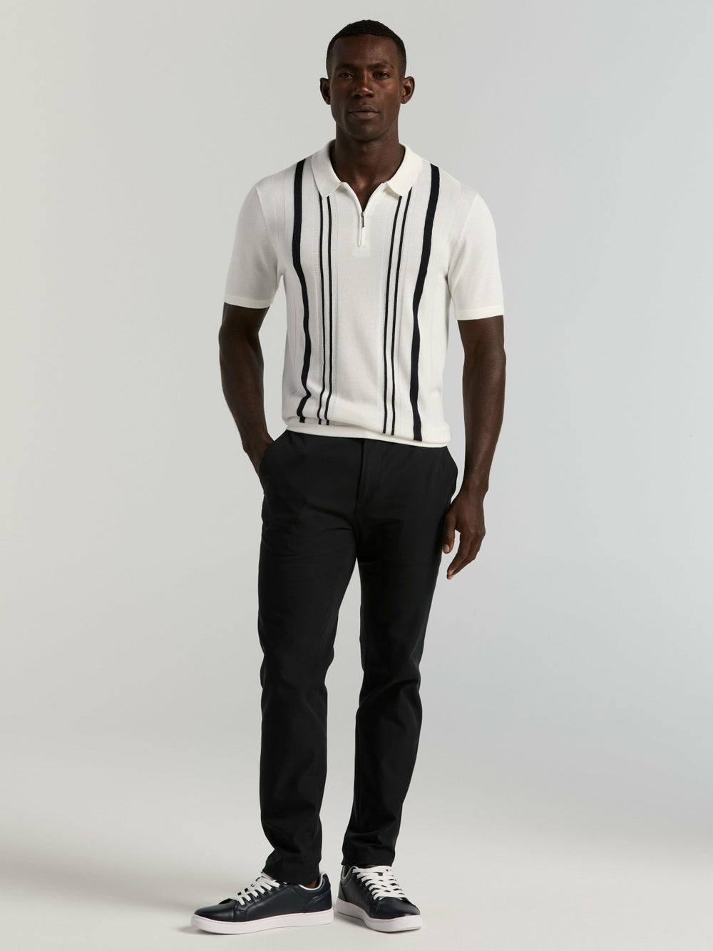 Cotton Modal Striped Zip Sweater Polo