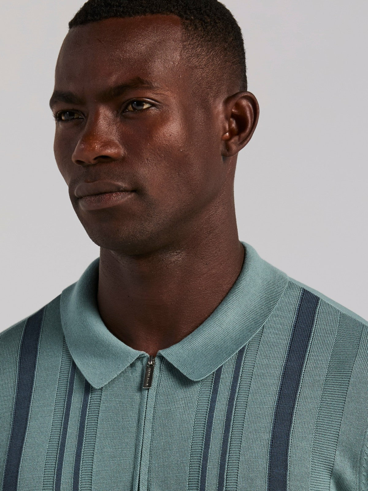 Cotton Modal Striped Zip Sweater Polo