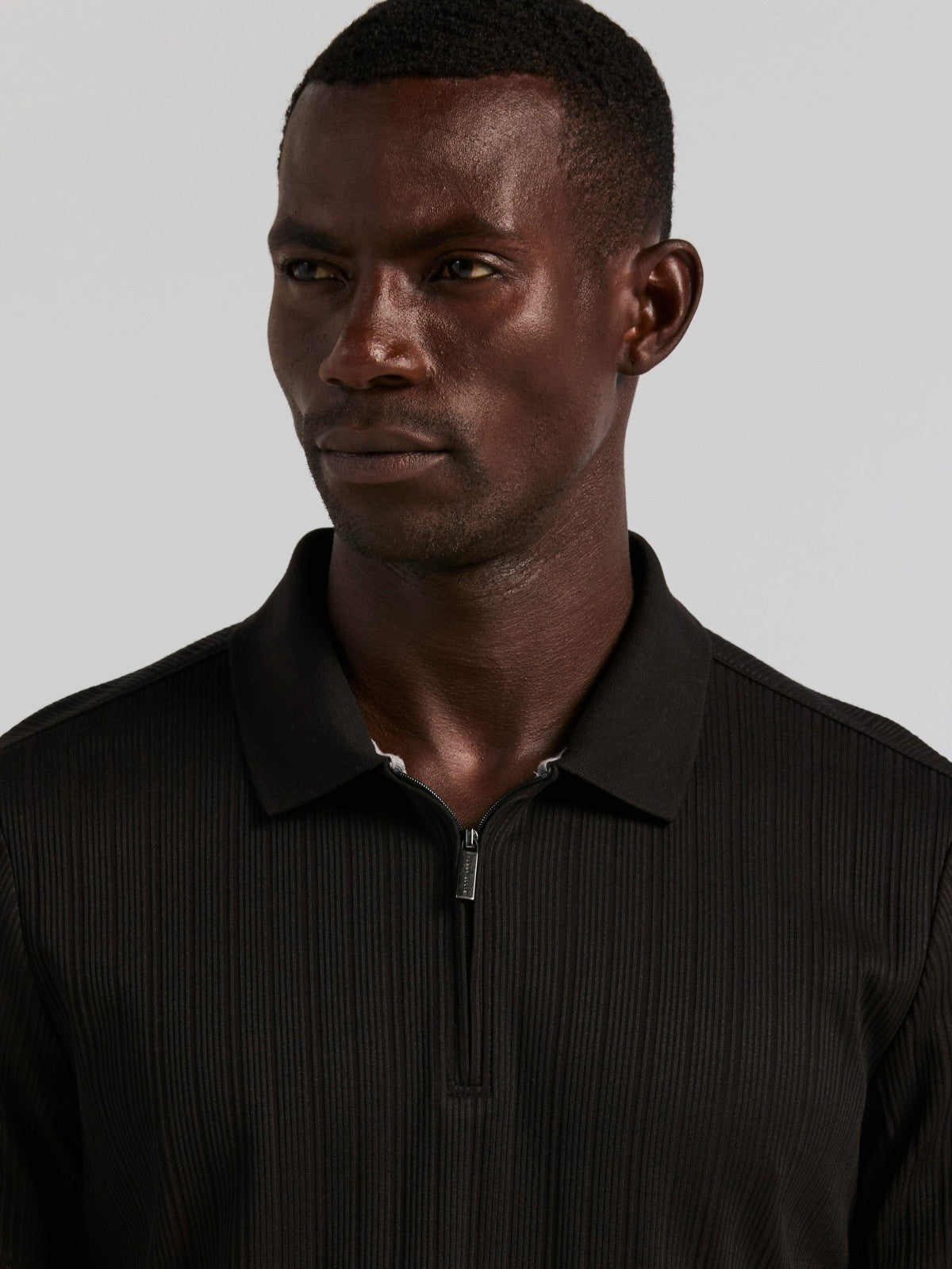Variegated Vertical Ribbed Zip Polo
