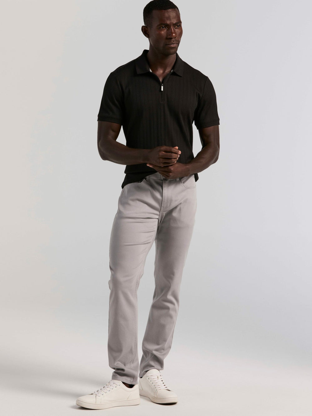Variegated Vertical Ribbed Zip Polo