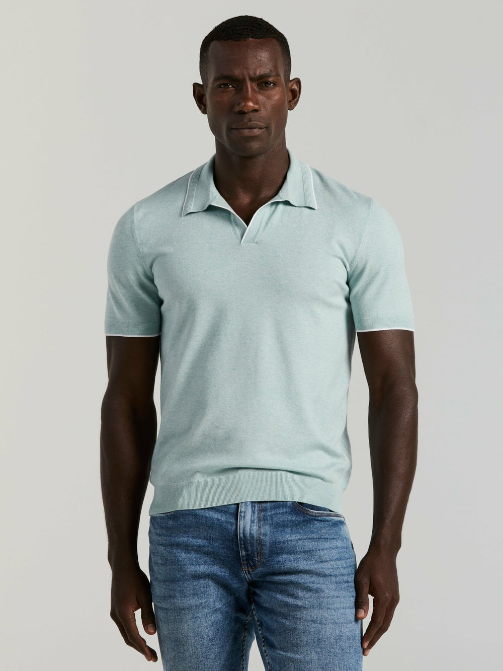 Tech Knit Open Collar Tipped Sweater Polo
