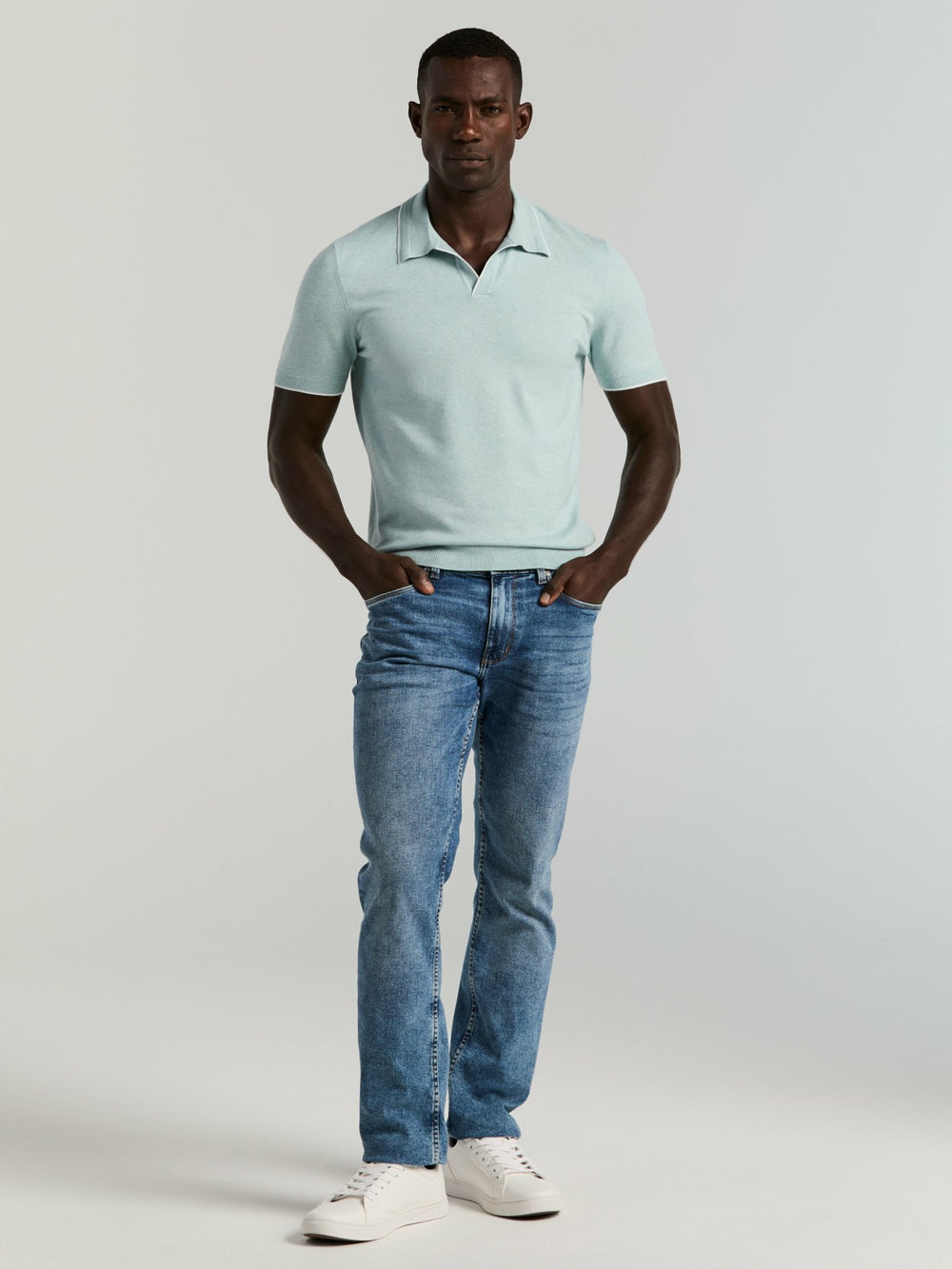 Tech Knit Open Collar Tipped Sweater Polo