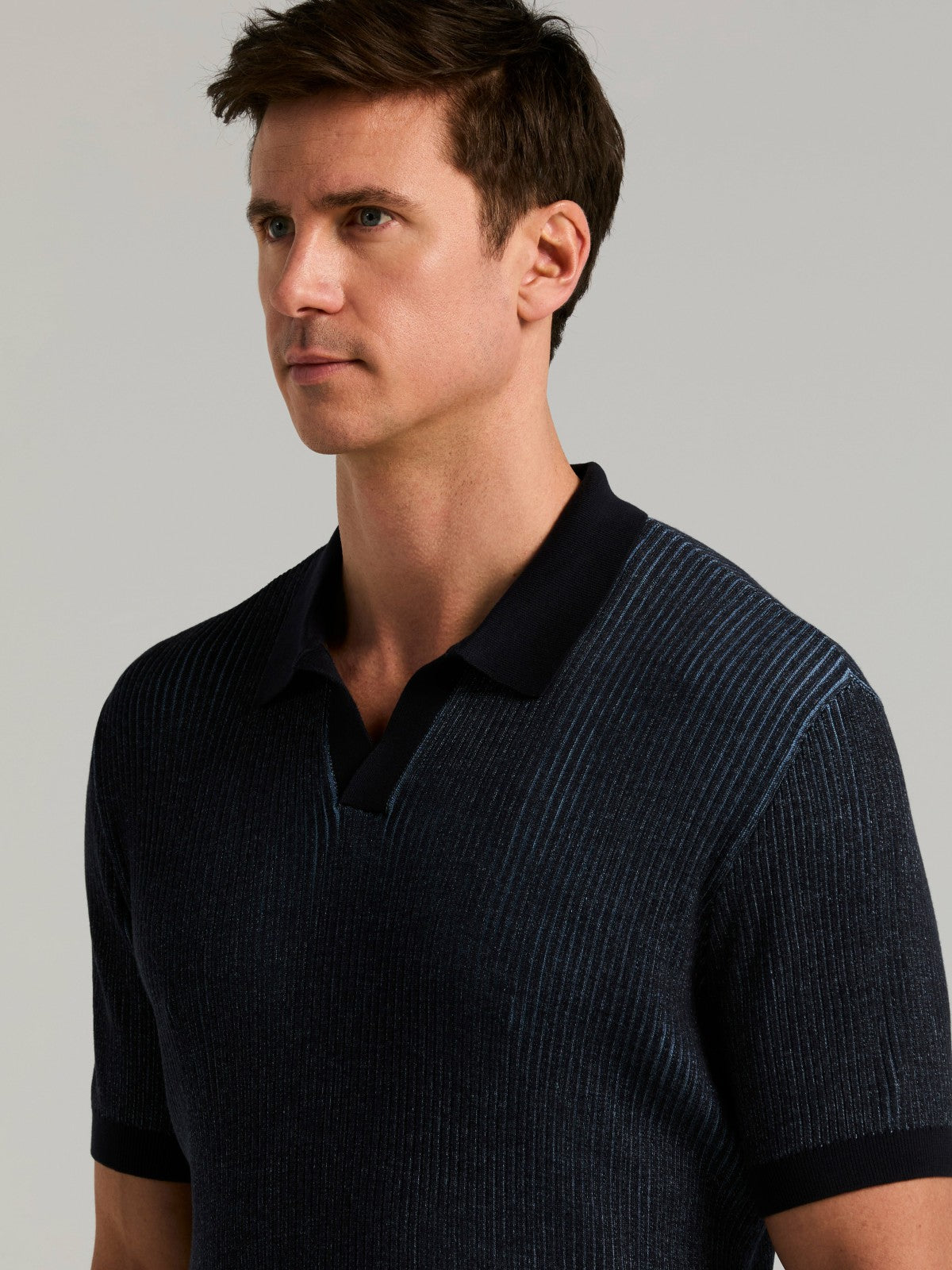 Cotton Modal Bi-Color Open Polo Sweater