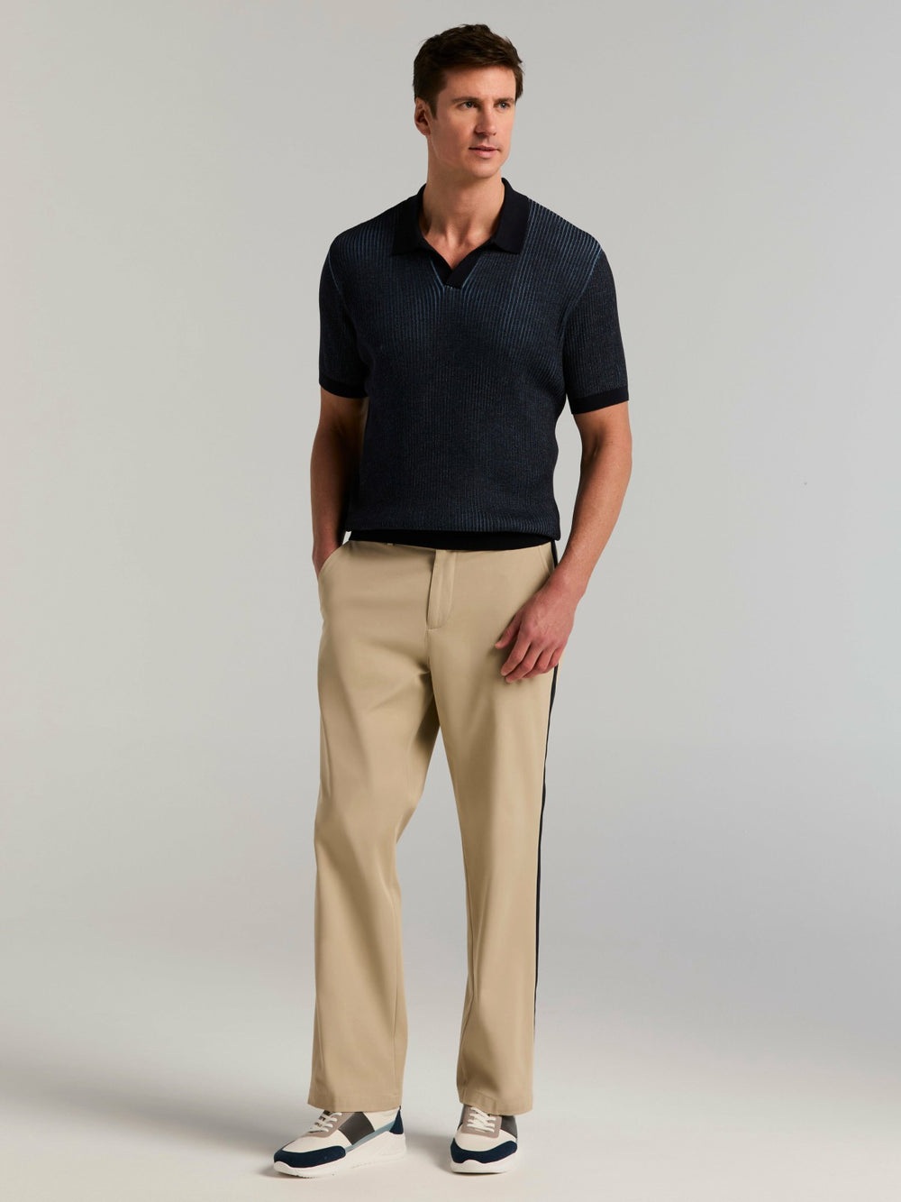Cotton Modal Bi-Color Open Polo Sweater