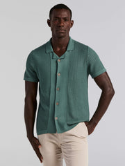Cotton Jacquard Open Stitch Button Front Sweater