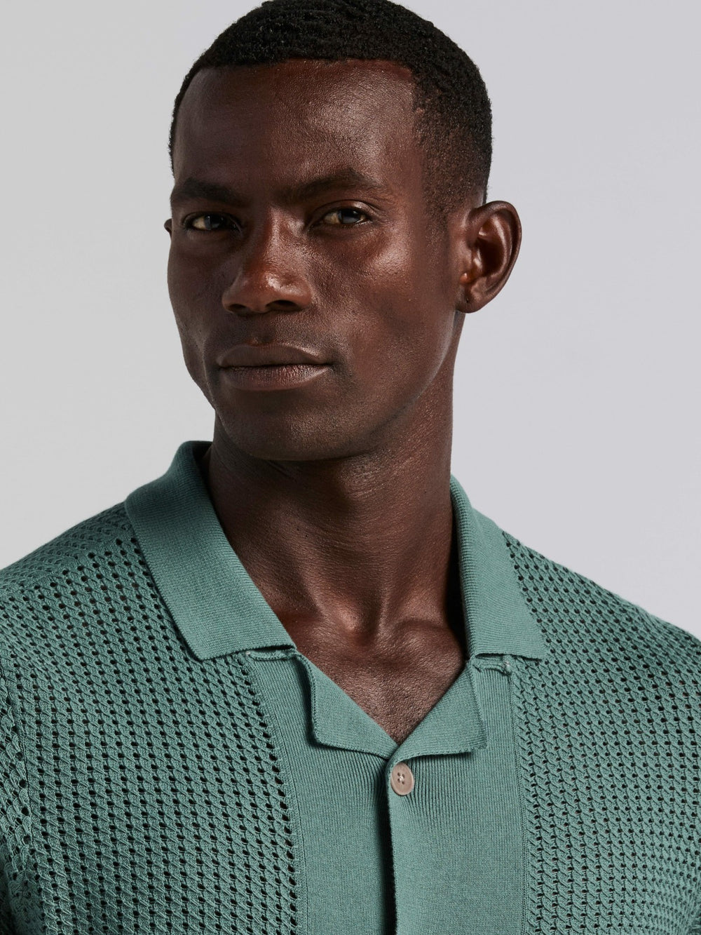 Cotton Jacquard Open Stitch Button Front Sweater