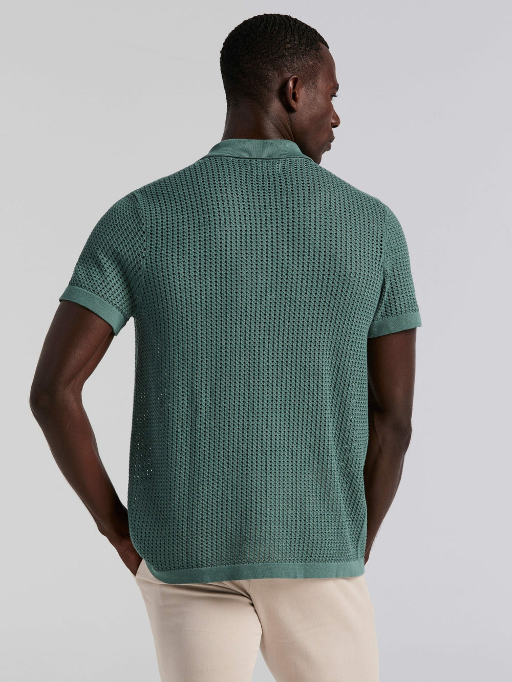 Cotton Jacquard Open Stitch Button Front Sweater