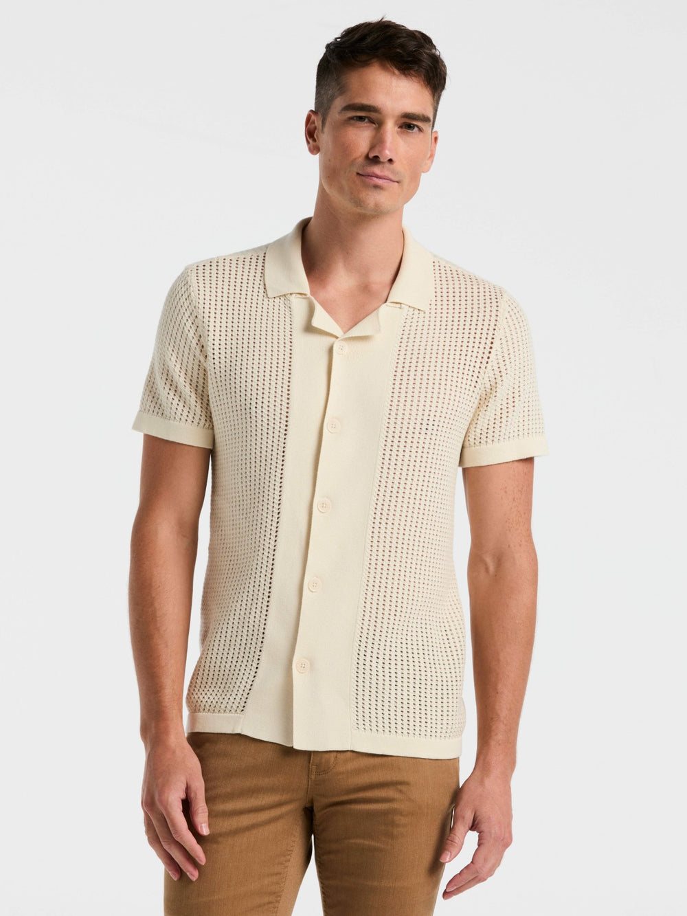 Cotton Jacquard Open Stitch Button Front Sweater