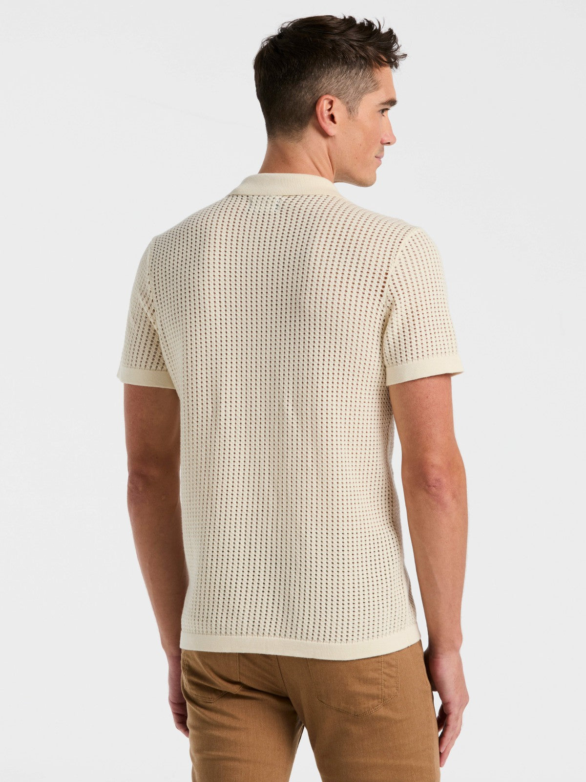 Cotton Jacquard Open Stitch Button Front Sweater