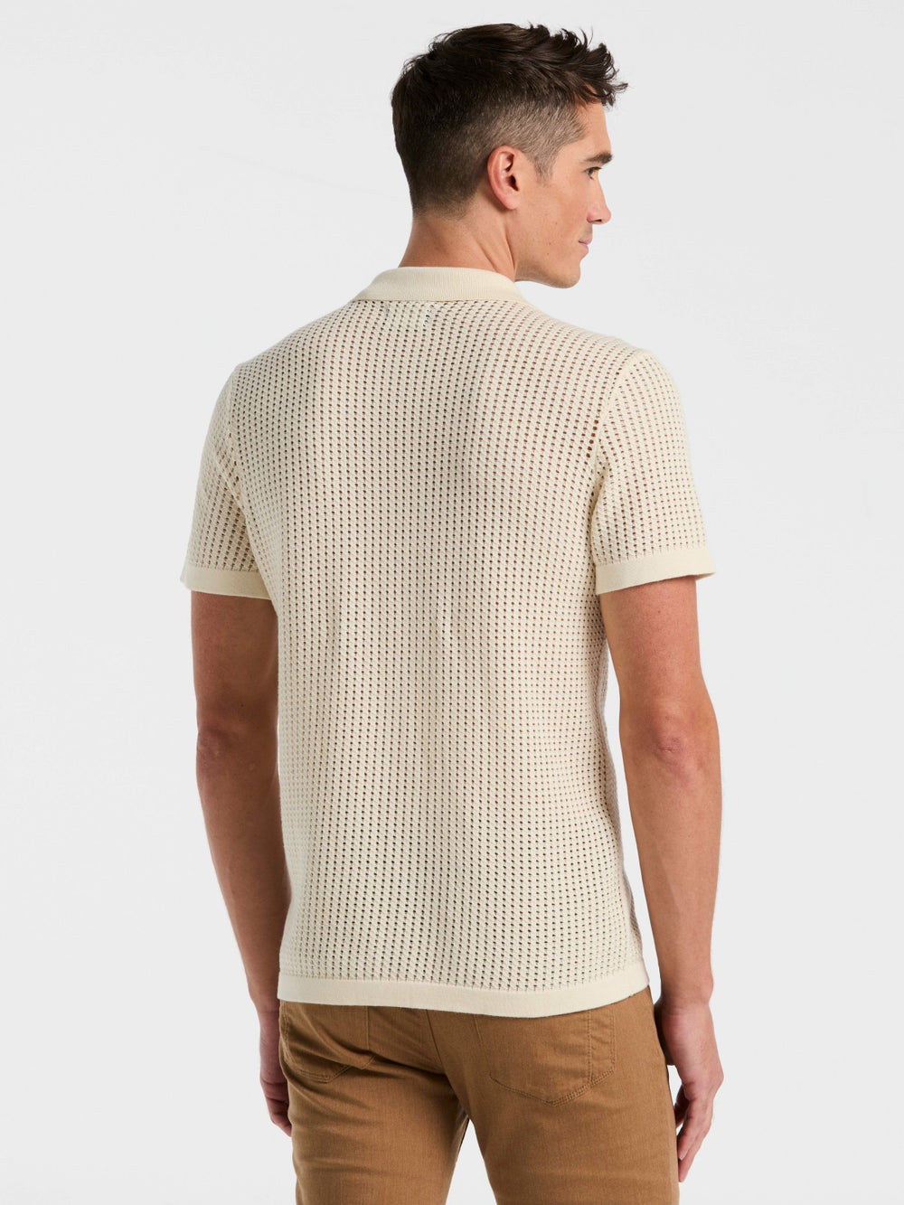 Cotton Jacquard Open Stitch Button Front Sweater