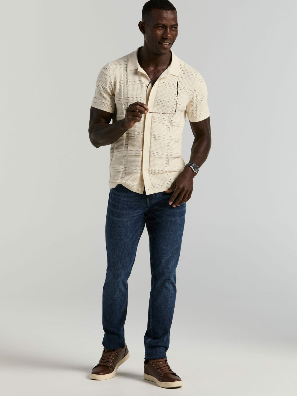 Jacquard Pattern Button Front Sweater