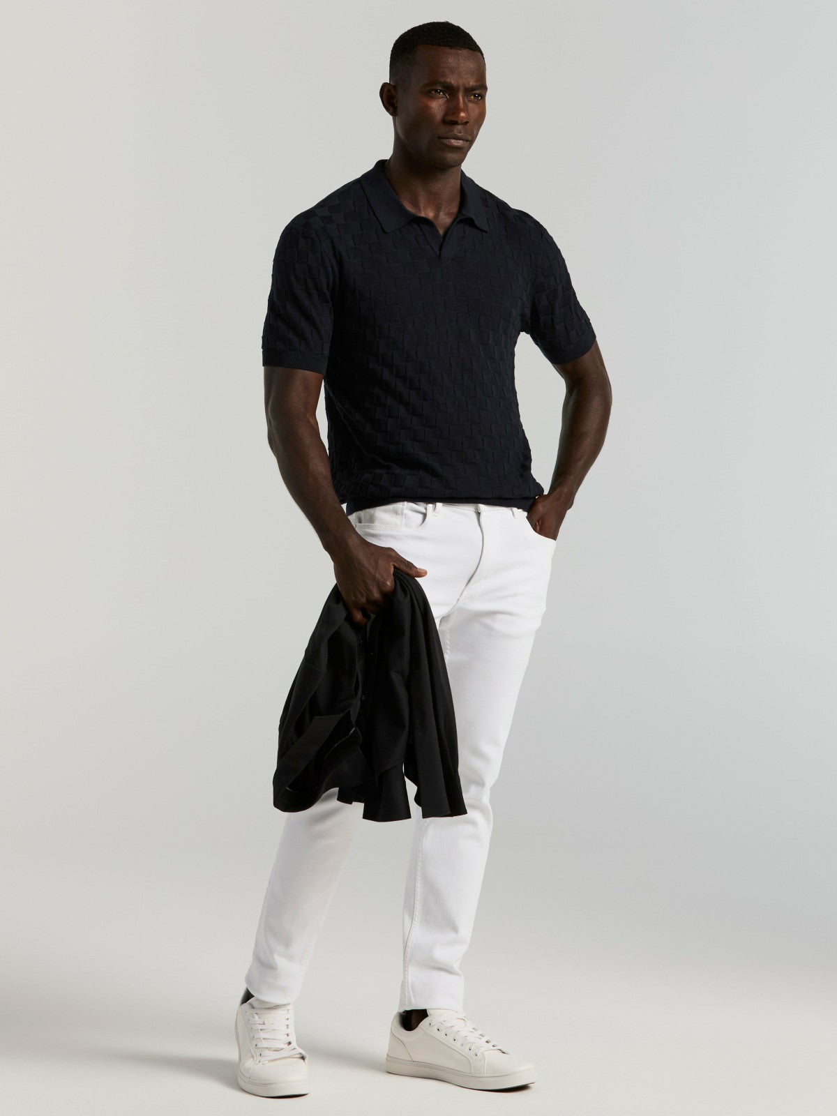 Square Pattern Open Collar Polo