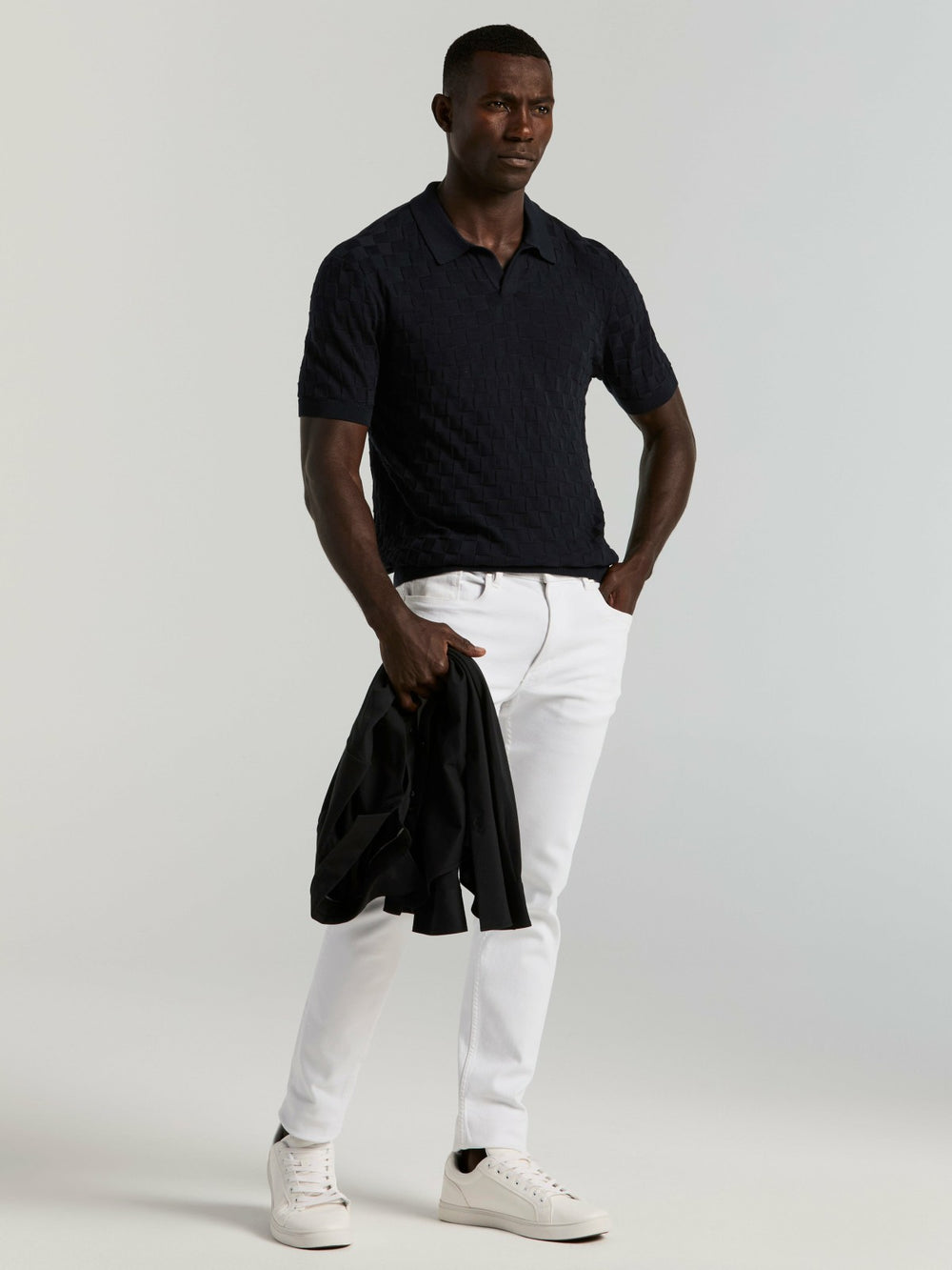 Square Pattern Open Collar Polo