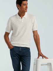 Square Pattern Open Collar Polo