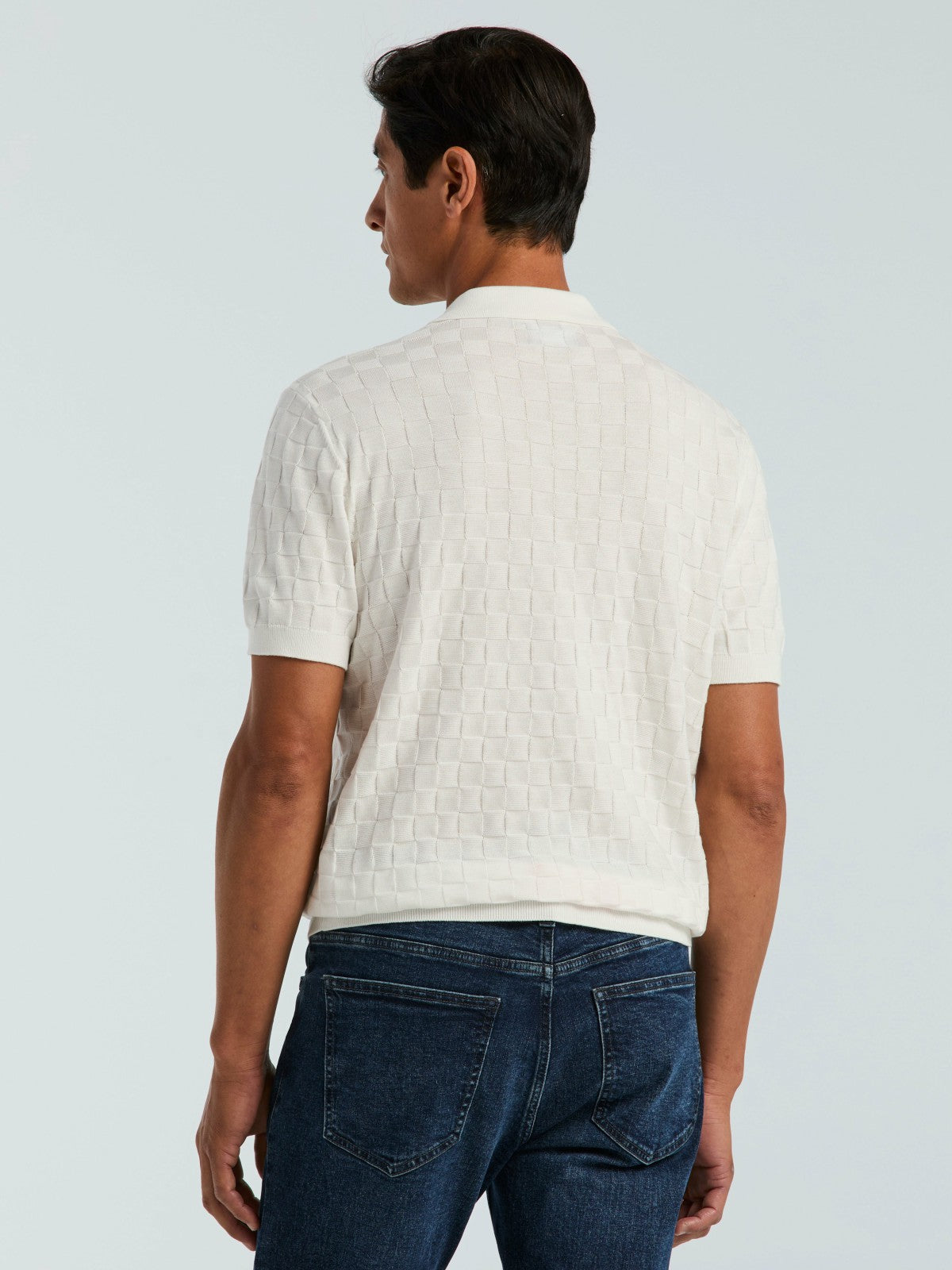 Square Pattern Open Collar Polo